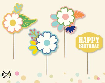 CUPCAKE TOPPER - cupcake topper,  party,  cake picks, flower cupcake topper
