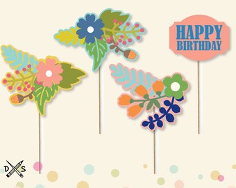 CUPCAKE TOPPER - cupcake topper,  party,  cake picks, flower cupcake topper