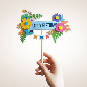 CAKE TOPPER - Flower Garland, Red, Birthday Cake Topper, Personalized Cake Topper, Custom Cake Topper, Glitter,