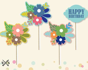 CUPCAKE TOPPER - cupcake topper,  party,  cake picks, flower cupcake topper