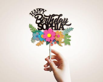 CAKE TOPPER - Happy Birthday cake-topper met naam, verjaardag, verjaardagstaart-topper, gepersonaliseerde cake-topper, aangepaste cake-topper, glitter,