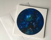 Green and Blue Nebula Space 5x5 Greeting Card All Occasion Card