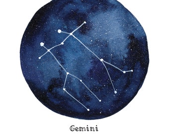 GEMINI Constellation Zodiac Greeting Card Birthday Card Astronomy Stars