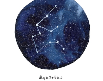 AQUARIUS Constellation Zodiac Greeting Card Birthday Card Astronomy Stars