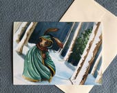 RABBIT IN WOODS All Occasions Greeting Card Fantasy Magic Winter Snow Rabbit