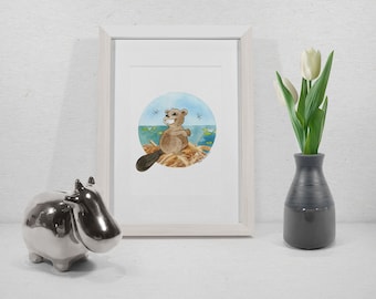 Baby Beaver Canadian Animals Nursery Print 8x10 watercolor print