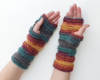 Hand-made adult fingerless mittens, vegan fingerless gloves, acrylic arm warmers, Christmas Gift, Chunky Gloves,Ready for shipping