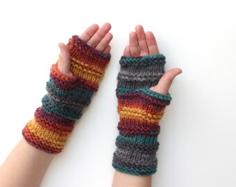 Hand-made adult fingerless mittens, vegan fingerless gloves, acrylic arm warmers, Christmas Gift, Chunky Gloves,Ready for shipping