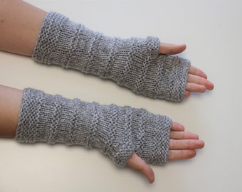 Hand-made adult long fingerless mittens, fingerless gloves, acrylic and wool arm warmers, Christmas Gift, Chunky Gloves, Ready for shipping
