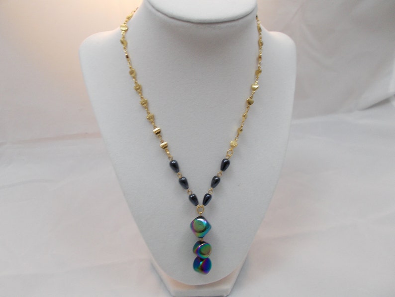 All vintage beads Goldtone chain with heart shape links Nightclubs on the weekends a great look Neclace /& Earrings Set
