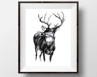 deer drawing etsy