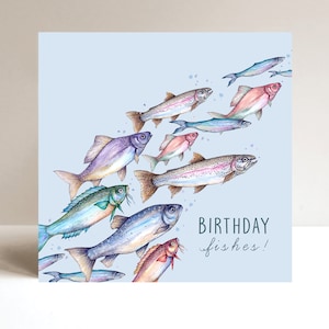 Carte aquarelle poissons d'anniversaire, carte d'anniversaire de papa, grand-père, grand-père, carte de voeux de pêche à la truite arc-en-ciel