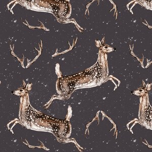 Christmas Deer Wrapping Paper, Snowy Deer Antlers Pattern, Leaping Deer Gift Wrap Sheets image 6