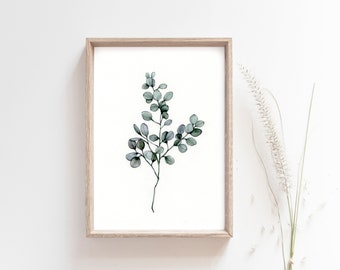 Eucalyptus Print, Plant Illustration, Botanical Floral Fine Art 5x7" Minimalist Print - Hand finished