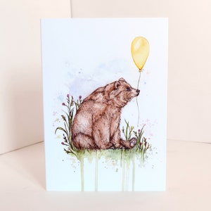 Bodie the Bear Greetings Card Birthday Balloon Cute Watercolour Illustrated Animal Card A6 image 6