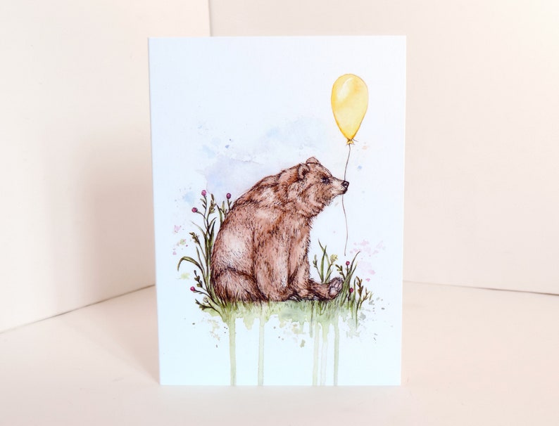 Bodie the Bear Greetings Card Birthday Balloon Cute Watercolour Illustrated Animal Card A6 image 6