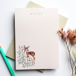 Woodland Fawn A6 Notepad, Floral Deer To-do List, Watercolour Illustrated Stationery Gift