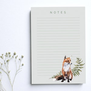 Fox and Ferns A5 Lined Notepad, Watercolour Illustrated Lined Paper Notes, Stationery Gift