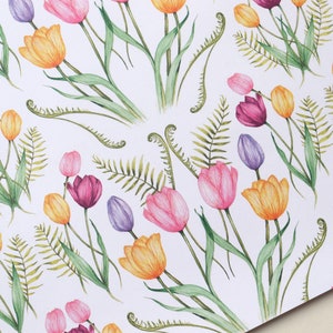Tulip Floral Wrapping Paper, Watercolour Botanical Paper, Birthday Flowers Plant Lovers Gardener Gift Wrap Sheets image 1