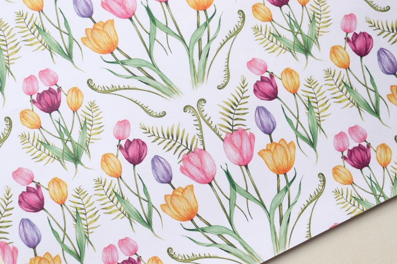 Tulip Floral Wrapping Paper, Watercolour Botanical Paper, Birthday Flowers Plant Lovers Gardener Gift Wrap Sheets image 1