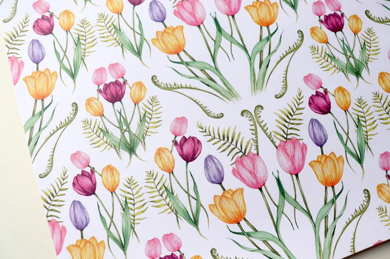 Tulip Floral Wrapping Paper, Watercolour Botanical Paper, Birthday Flowers Plant Lovers Gardener Gift Wrap Sheets image 6