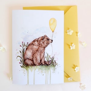 Bodie the Bear Greetings Card Birthday Balloon Cute Watercolour Illustrated Animal Card A6 image 2