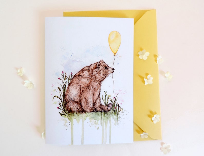 Bodie the Bear Greetings Card Birthday Balloon Cute Watercolour Illustrated Animal Card A6 image 2