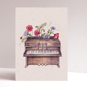 Watercolour Piano Greetings Card, Floral Notes, Pianist Music Teacher Thank You Illustrated A6 Birthday Card image 5