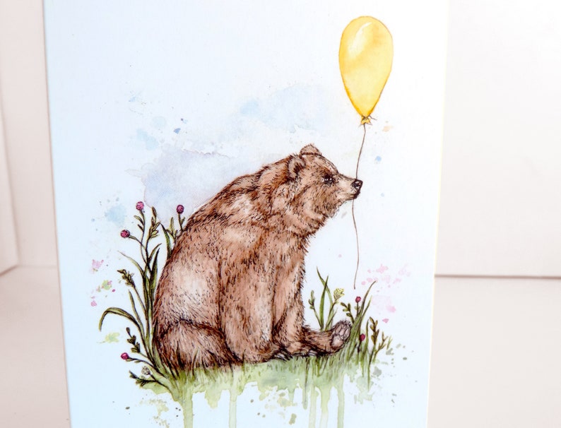 Bodie the Bear Greetings Card Birthday Balloon Cute Watercolour Illustrated Animal Card A6 image 5