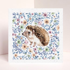 Carte de voeux hérisson Association caritative contre le cancer, carte d'anniversaire animal floral, carte de fête des mères, carte illustrée recyclée