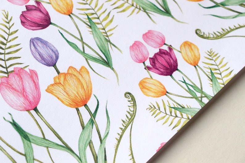 Tulip Floral Wrapping Paper, Watercolour Botanical Paper, Birthday Flowers Plant Lovers Gardener Gift Wrap Sheets image 8