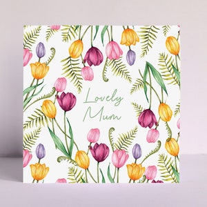Carte personnalisée tulipe printanière pour maman, fête des mères grand-mère, carte de voeux belle maman