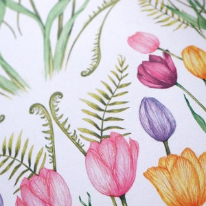 Tulip Floral Wrapping Paper, Watercolour Botanical Paper, Birthday Flowers Plant Lovers Gardener Gift Wrap Sheets image 7