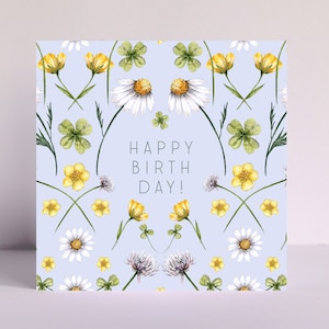 Carte de joyeux anniversaire personnalisée renoncule pour maman, grand-mère, carte de voeux florale aquarelle de fleurs sauvages