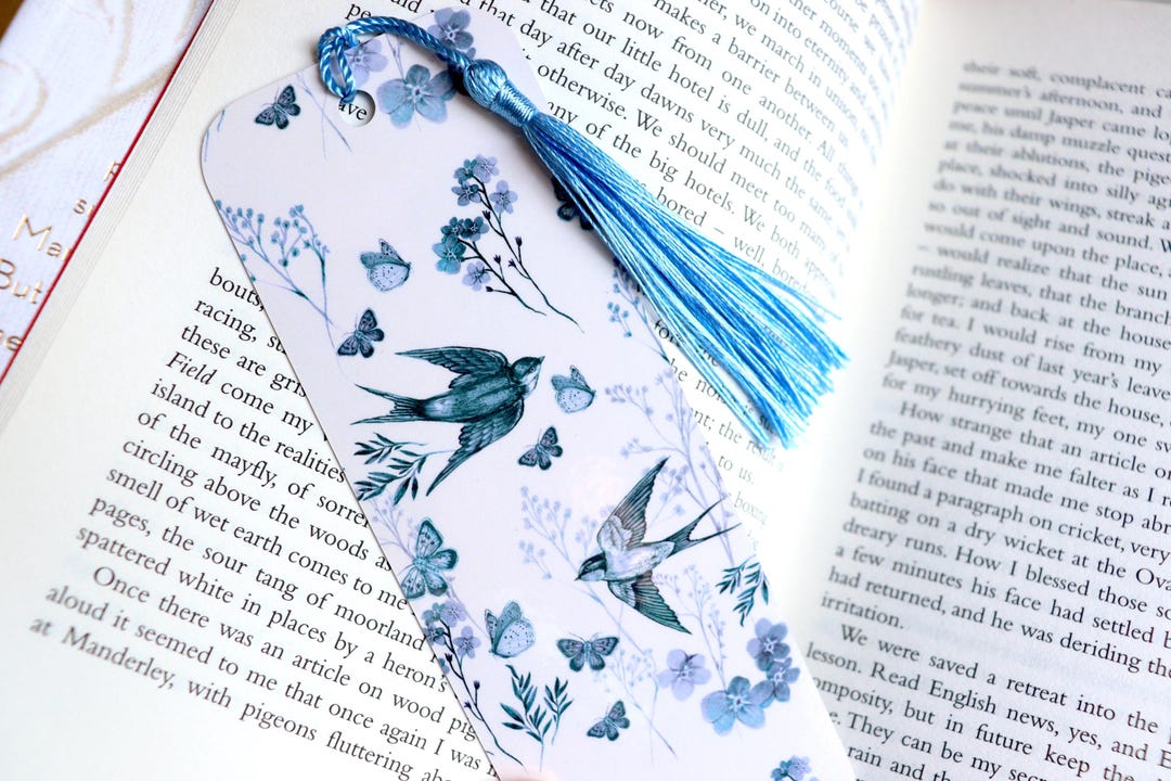 Vintage Blue Toile Bookmark, Floral Birds Butterfly, Book Lovers ...