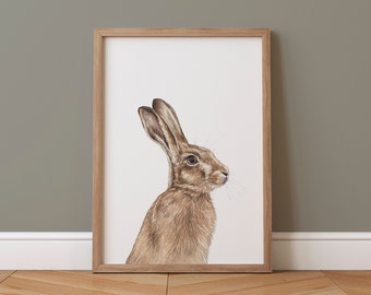 Watercolour Horace Hare Print, Woodland Animal Minimal Painting, Nursery Artwork, Square Fine Art Print 8x8" 10x10" A4