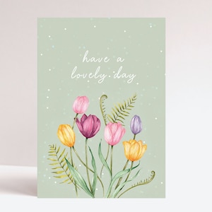Carte d'anniversaire tulipes pastel pour maman grand-mère soeur, carte de voeux illustrée aquarelle florale A6
