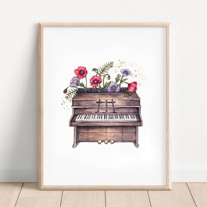 Watercolour Piano Print, Floral Notes, Wild Poppies Flowers Illustration Giclee Fine Art Print 8x10"