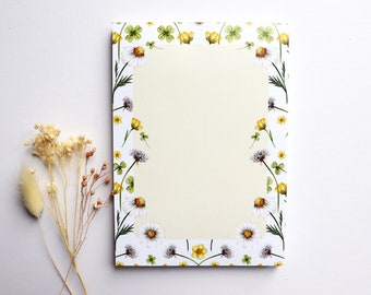 Wildflowers A6 Notepad, Mini Jotter Floral Buttercup Clover Watercolour Notes, Stationery Gift