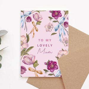 Carte florale rose hellébore pour maman, carte d'anniversaire de fête des mères, belle maman, carte de voeux illustrée de noeuds 5 x 7"