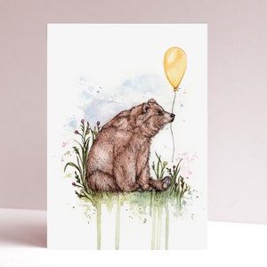 Bodie the Bear Greetings Card Birthday Balloon Cute Watercolour Illustrated Animal Card A6 image 4