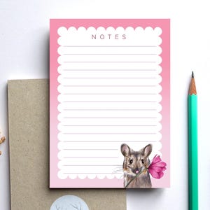 Miso Die Maus Rosa A6 Notizblock, Rosa Blumen Tulpe To-do-Liste, Aquarell Illustriertes Briefpapier Geschenk