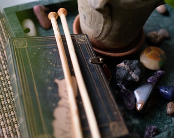 Set of Single Pointed Natural Wood Hand Made Knitting Needles