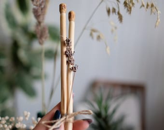 Set of Single Pointed Natural Wood Hand Made Knitting Needles