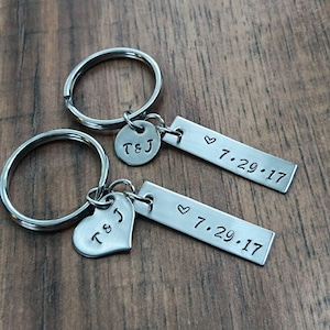 Hand Stamped Boyfriend Keychain, Anniversary Gift for Boyfriend, Couples Keychain Set, Anniversary Keychain, Gift for Him image 4