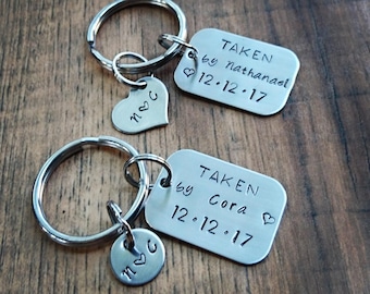 Hand Stamped Personalized Keychain Couples - Anniversary Gift - Taken Keychain - Couple Keychains - Boyfriend Gift