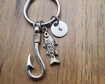 Fish Hook Keychain, Fishing Gift for Him, Personalized Fish gift