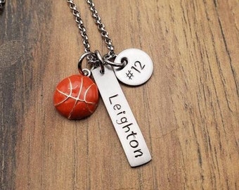 Girls Basketball Gift, Basketball Necklace, Team Gift, Senior Night Gift, Hand Stamped Personalized