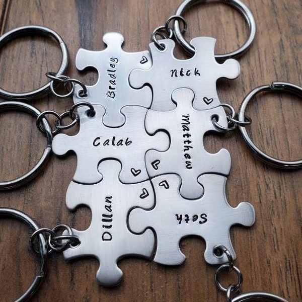 Family Gifts, Co Worker Gifts, Puzzle Piece Keychains, Best Friends Gifts,  Personalized Bridal Party, Set of 6