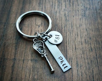 Hand Stamped Personalized Lacrosse Keychain - Boys Lacrosse Gift -  Girls Lacrosse Gift -  Lacrosse Gifts -  LAX Keychain